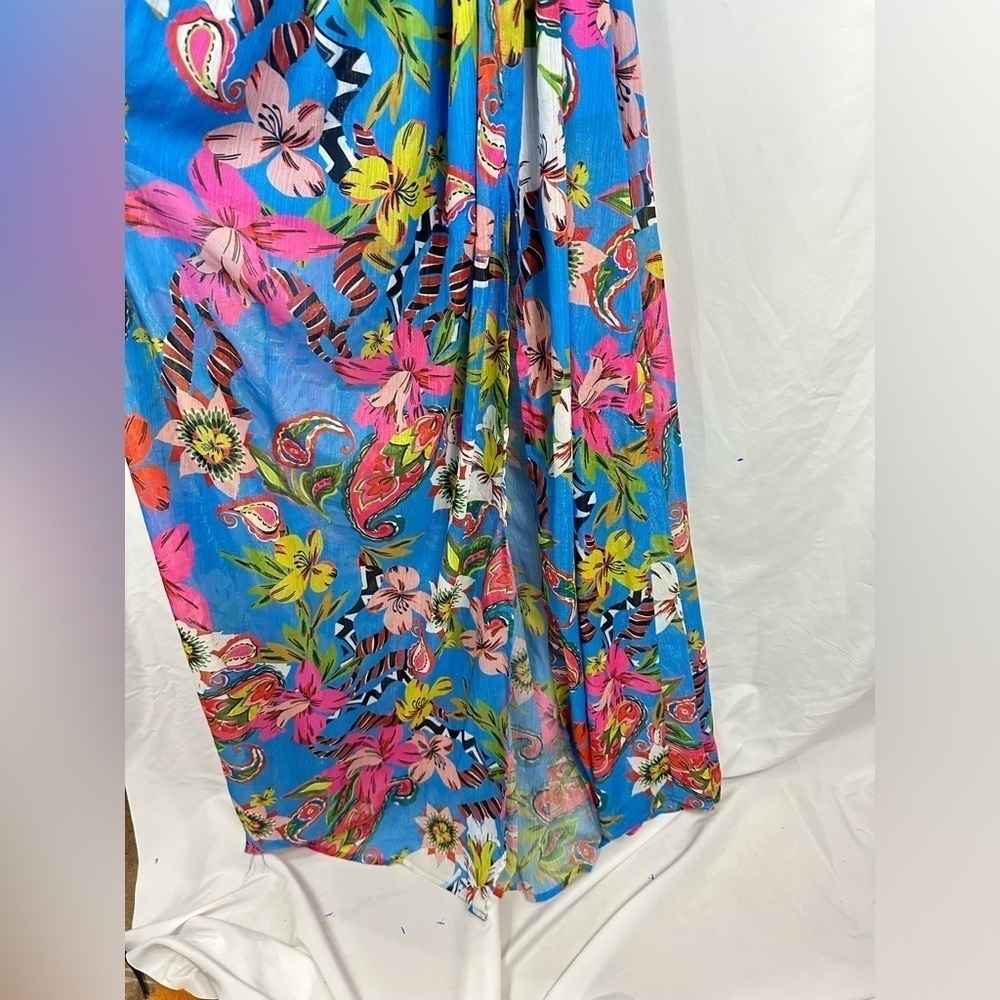 Fashion Nova Rio tropical blue floral maxi dress with leg slit size S - Picture 5 of 10